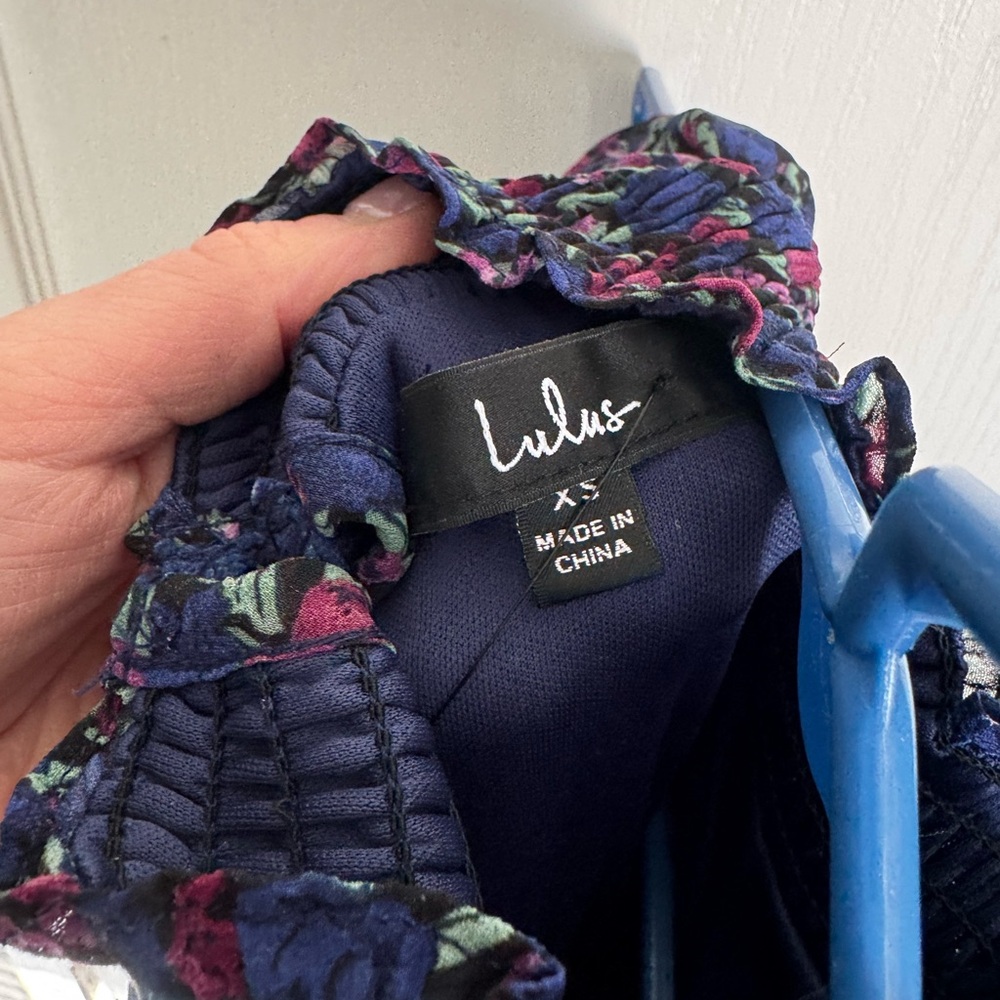 Lulu's Floral Ruffle Dress - Navy and Multicolor - Picture 4 of 6